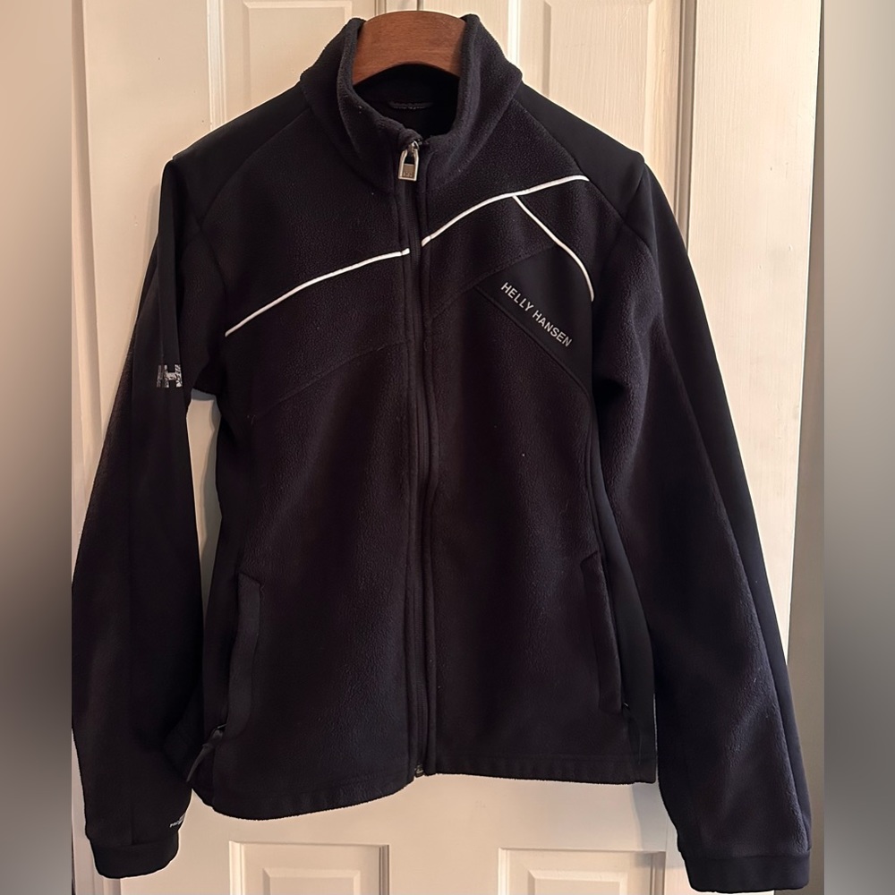 LADIES Helly Hansen Vintage Black White Fitted Fleece Zip-Up Floral Jacket - S